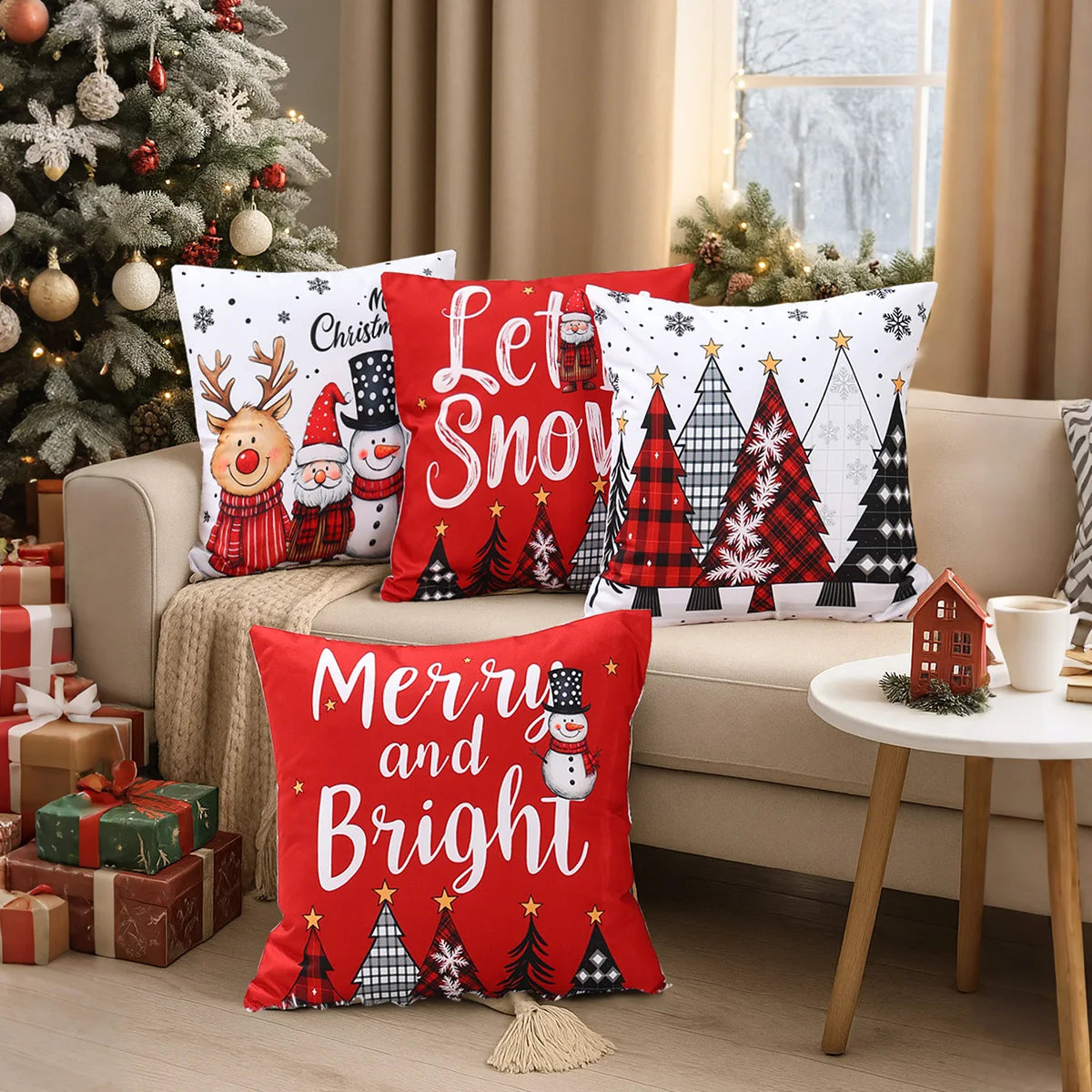 4 pezzi Buon Natale Copricuscino Decorazioni per la casa 2025 Ornamento di Natale Federa Natale Regali di Natale Regali di Capodanno 2026