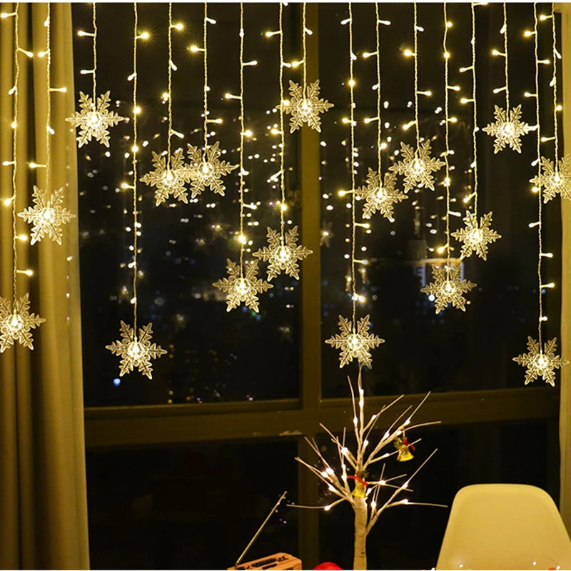 3.2M Fiocchi di neve di Natale LED Luci a stringa lampeggianti Fata Luci per tende impermeabili per feste di Natale Matrimonio Decorazione di Natale