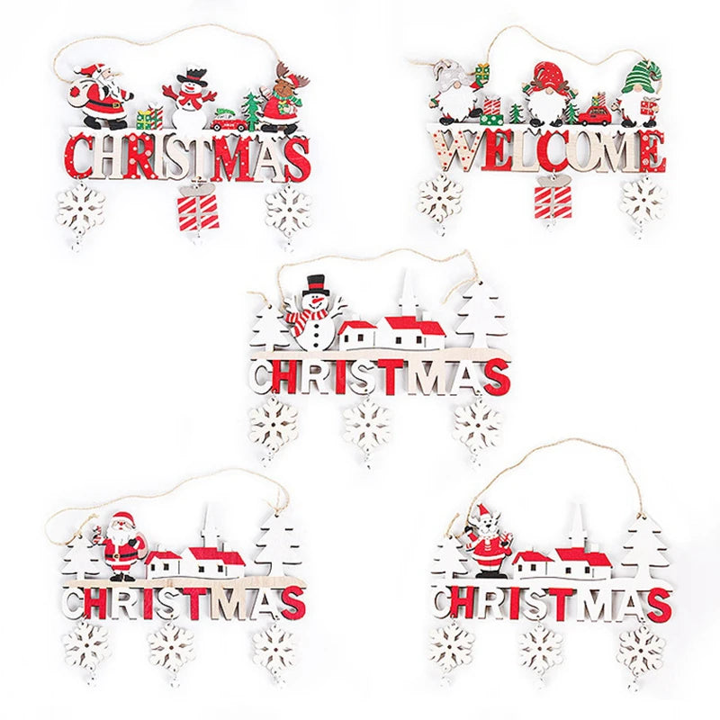 Babbo Natale Ornamento appeso in legno 2025 Buon Natale Decorazione per la porta di casa Ciondoli albero di Natale Navidad Capodanno 2025