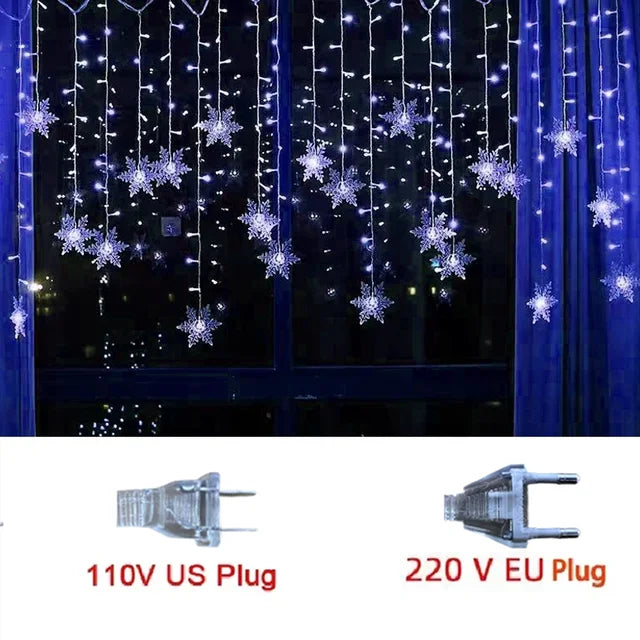 3.2M Fiocchi di neve di Natale LED Luci a stringa lampeggianti Fata Luci per tende impermeabili per feste di Natale Matrimonio Decorazione di Natale