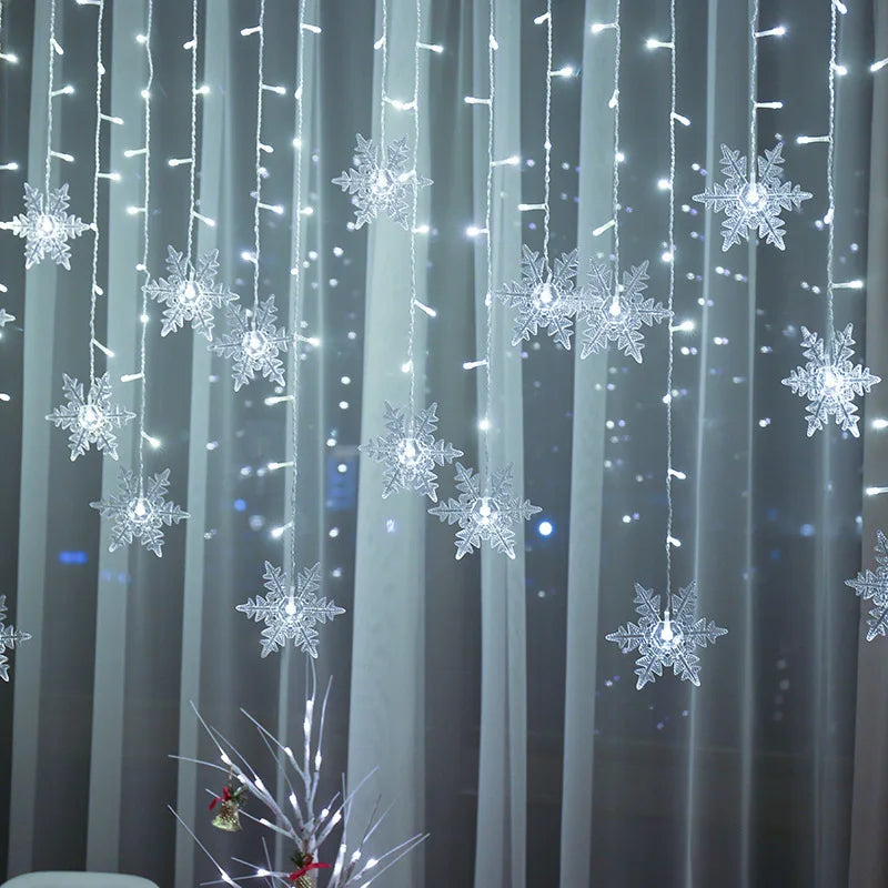 3.2M Fiocchi di neve di Natale LED Luci a stringa lampeggianti Fata Luci per tende impermeabili per feste di Natale Matrimonio Decorazione di Natale
