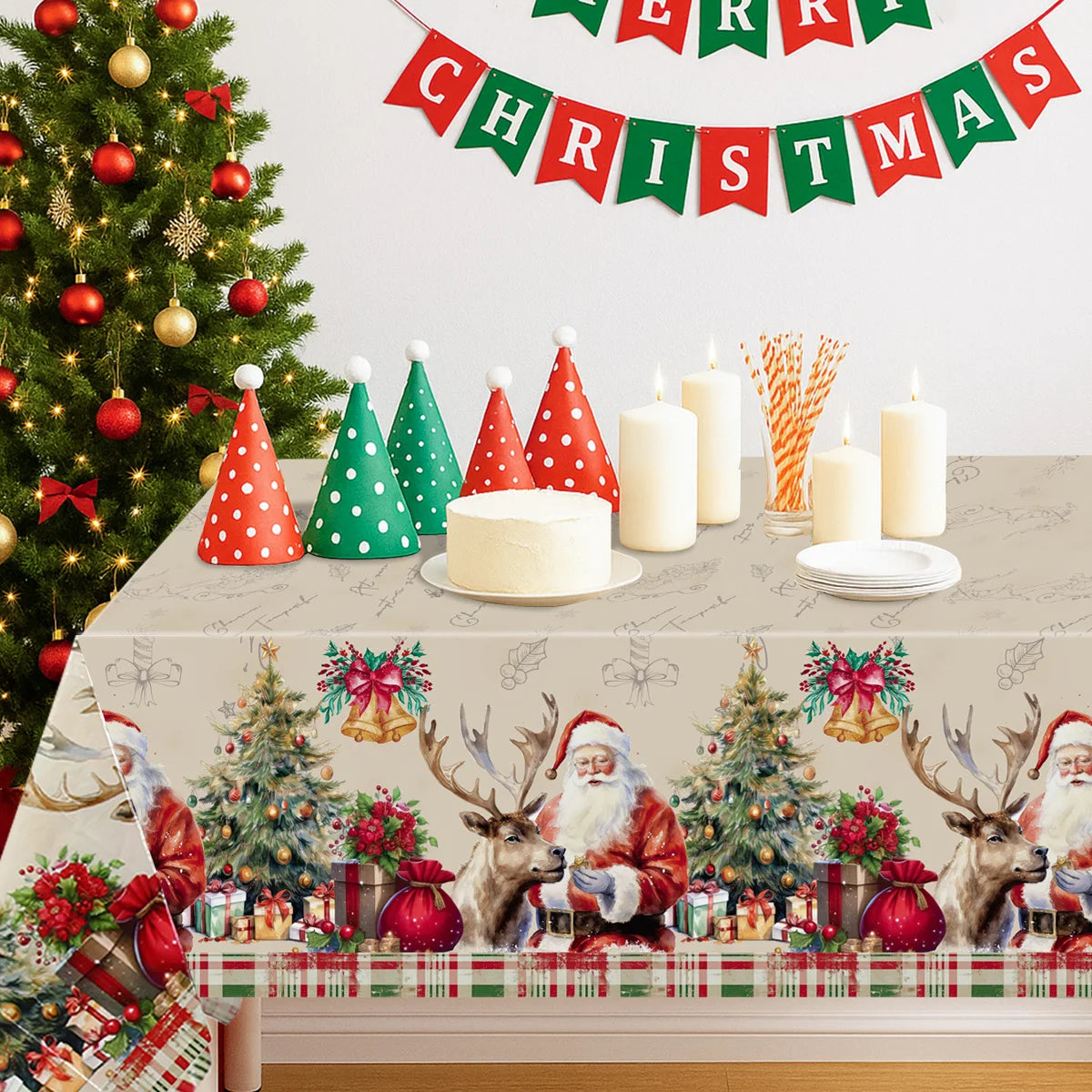 Natale Babbo Natale Tovaglia Buon Natale Decorazioni per la casa 2025 Navidad Noel Xmas Table Cover Happy New Year Gifts