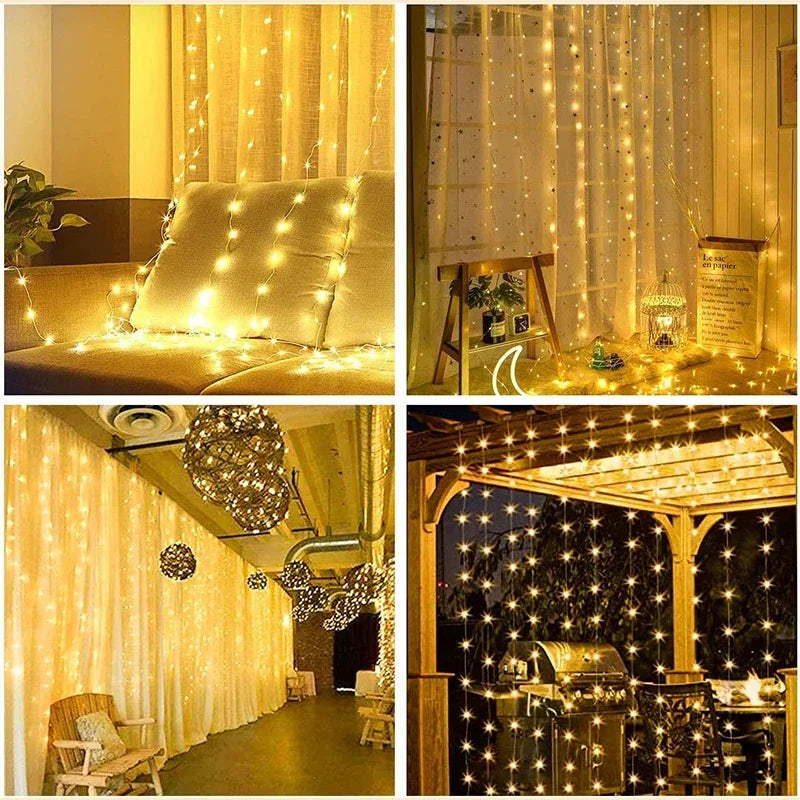 3M LED Curtain String Lights Fairy Decoration USB Holiday Garland Lamp 8 Mode per la casa Giardino Festa di Natale Capodanno Matrimonio