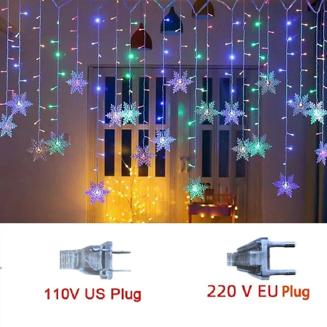 3.2M Fiocchi di neve di Natale LED Luci a stringa lampeggianti Fata Luci per tende impermeabili per feste di Natale Matrimonio Decorazione di Natale