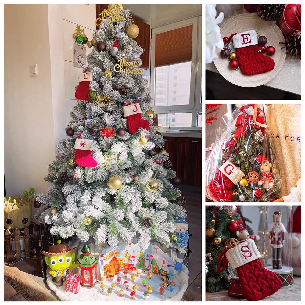 Calzini di Natale Maglia Fiocco di neve Lettera Calza Decorazione natalizia 2025 per la casa Ornamento dell'albero di Natale Regalo Navidad Natal 2026