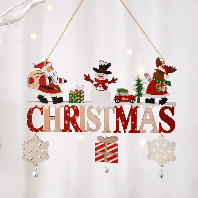 Babbo Natale Ornamento appeso in legno 2025 Buon Natale Decorazione per la porta di casa Ciondoli albero di Natale Navidad Capodanno 2025