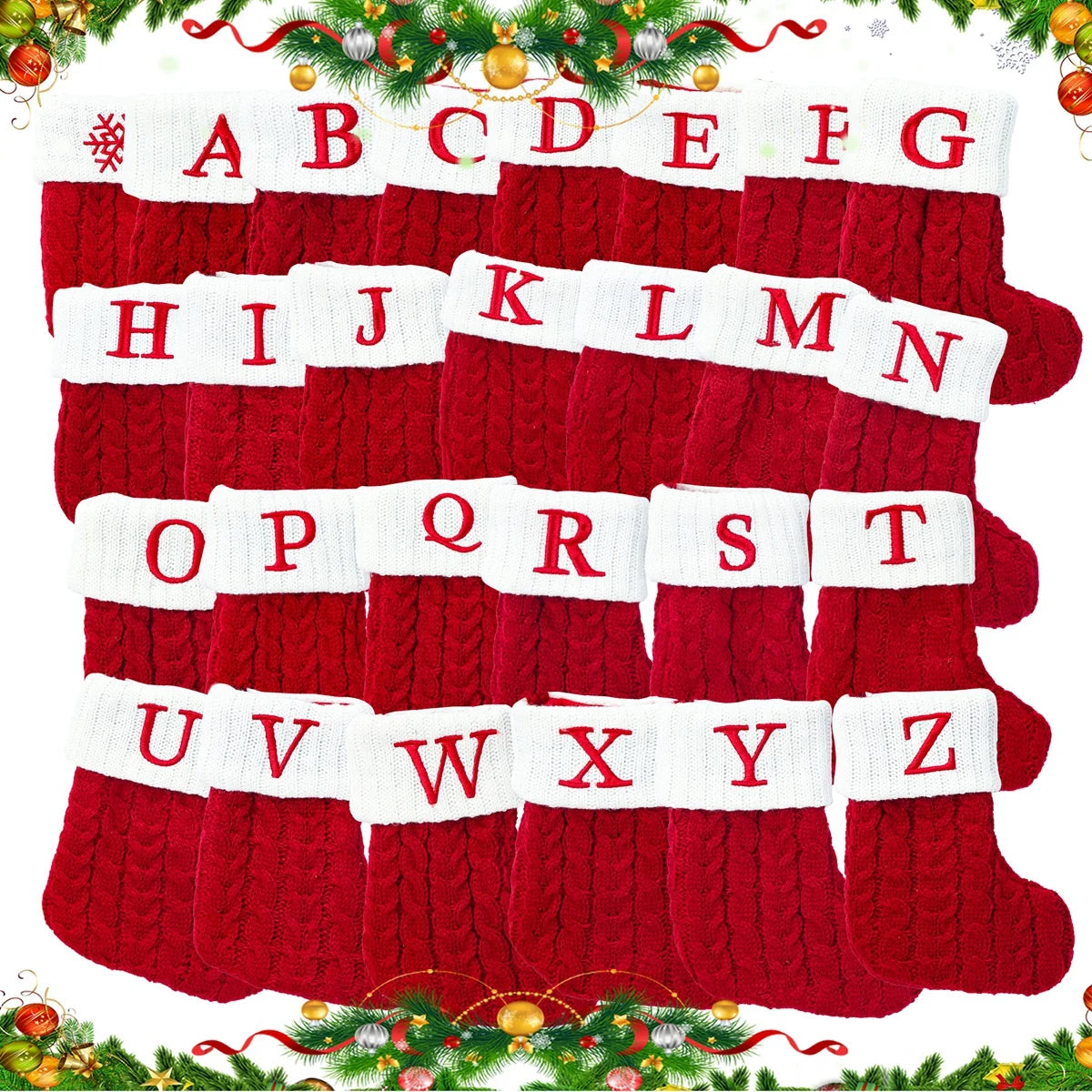 Calzini di Natale Maglia Fiocco di neve Lettera Calza Decorazione natalizia 2025 per la casa Ornamento dell'albero di Natale Regalo Navidad Natal 2026