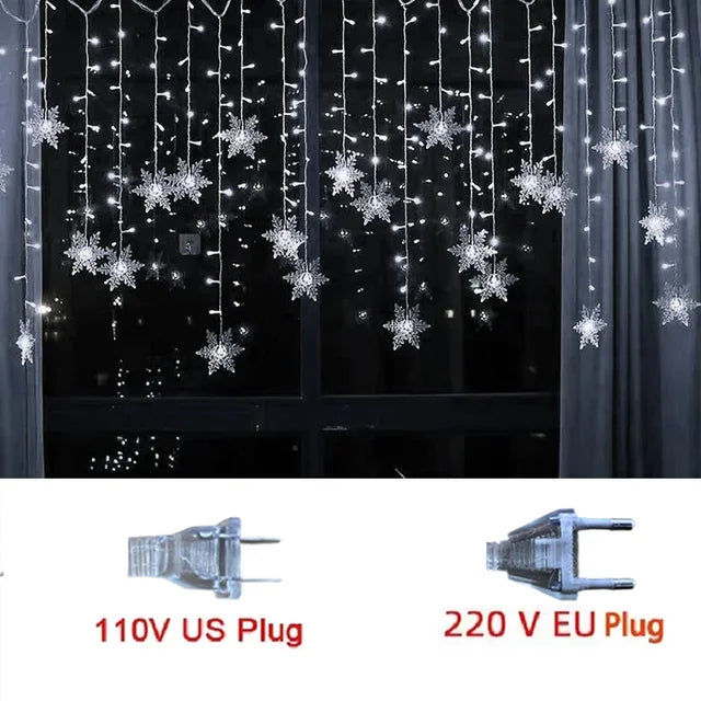 3.2M Fiocchi di neve di Natale LED Luci a stringa lampeggianti Fata Luci per tende impermeabili per feste di Natale Matrimonio Decorazione di Natale