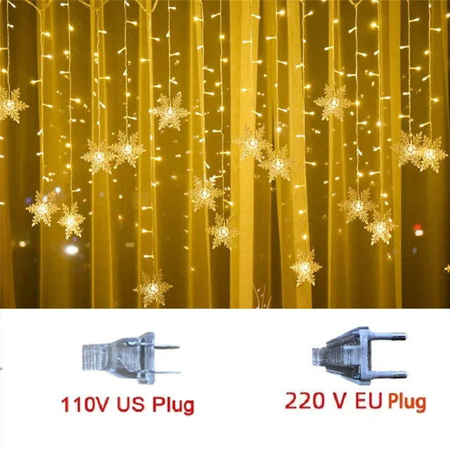 3.2M Fiocchi di neve di Natale LED Luci a stringa lampeggianti Fata Luci per tende impermeabili per feste di Natale Matrimonio Decorazione di Natale