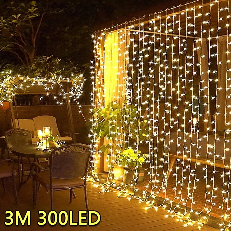 3M LED Curtain String Lights Fairy Decoration USB Holiday Garland Lamp 8 Mode per la casa Giardino Festa di Natale Capodanno Matrimonio