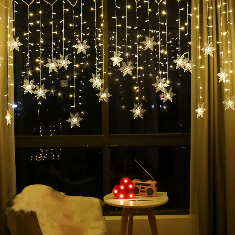 3.2M Fiocchi di neve di Natale LED Luci a stringa lampeggianti Fata Luci per tende impermeabili per feste di Natale Matrimonio Decorazione di Natale