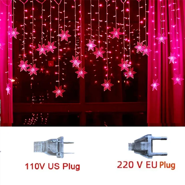 3.2M Fiocchi di neve di Natale LED Luci a stringa lampeggianti Fata Luci per tende impermeabili per feste di Natale Matrimonio Decorazione di Natale
