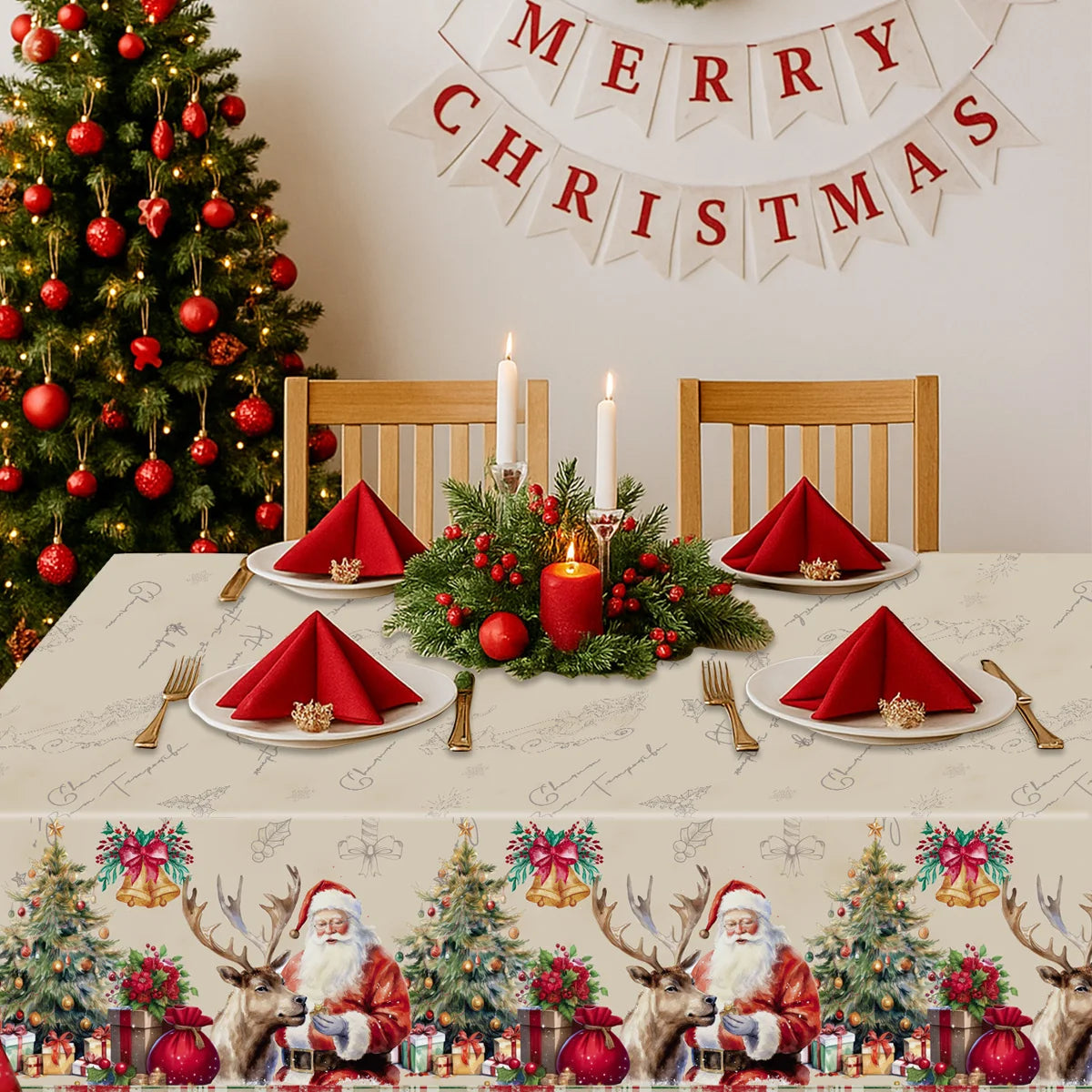 Natale Babbo Natale Tovaglia Buon Natale Decorazioni per la casa 2025 Navidad Noel Xmas Table Cover Happy New Year Gifts