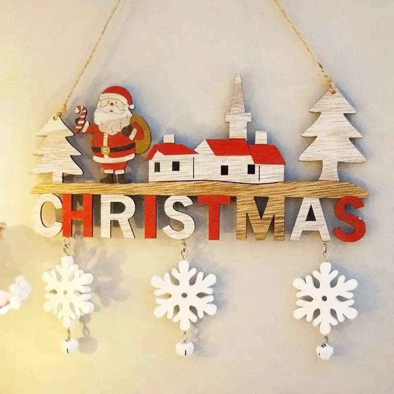 Babbo Natale Ornamento appeso in legno 2025 Buon Natale Decorazione per la porta di casa Ciondoli albero di Natale Navidad Capodanno 2025