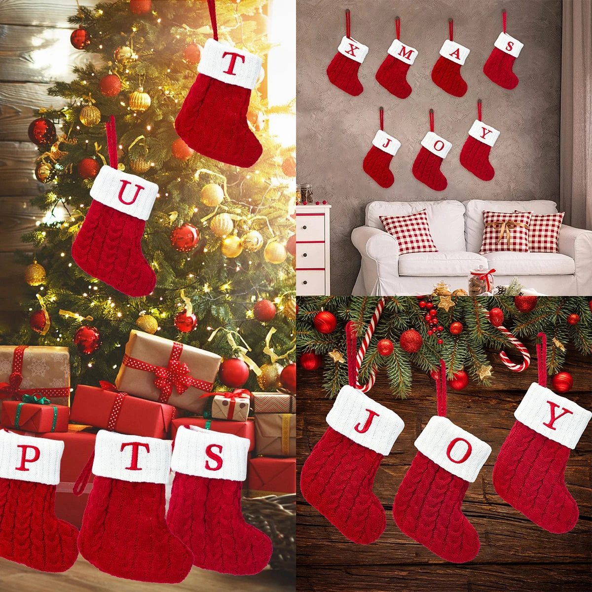 Calzini di Natale Maglia Fiocco di neve Lettera Calza Decorazione natalizia 2025 per la casa Ornamento dell'albero di Natale Regalo Navidad Natal 2026