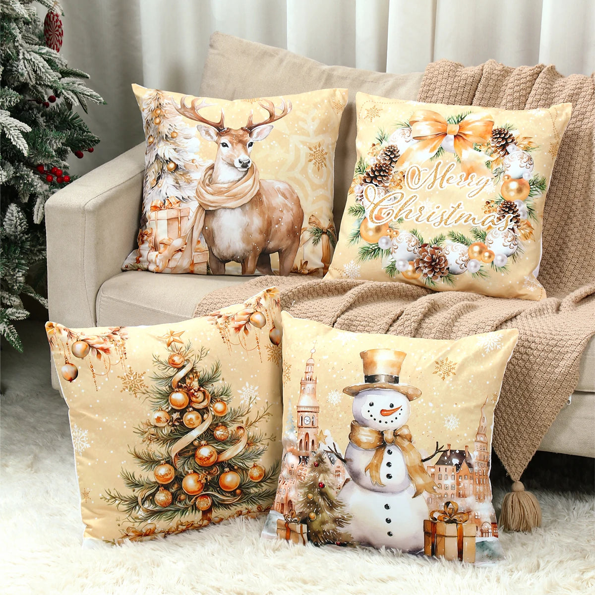4 pezzi Buon Natale Copricuscino Decorazioni per la casa 2025 Ornamento di Natale Federa Natale Regali di Natale Regali di Capodanno 2026