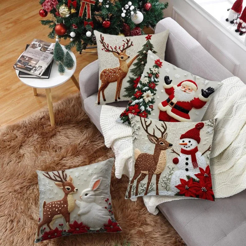 45x45cm Copricuscino di Natale Ogni Babbo Natale Pupazzo di neve Albero di Natale Buon Natale Decor Regalo 2025 Felice Anno Nuovo 2026