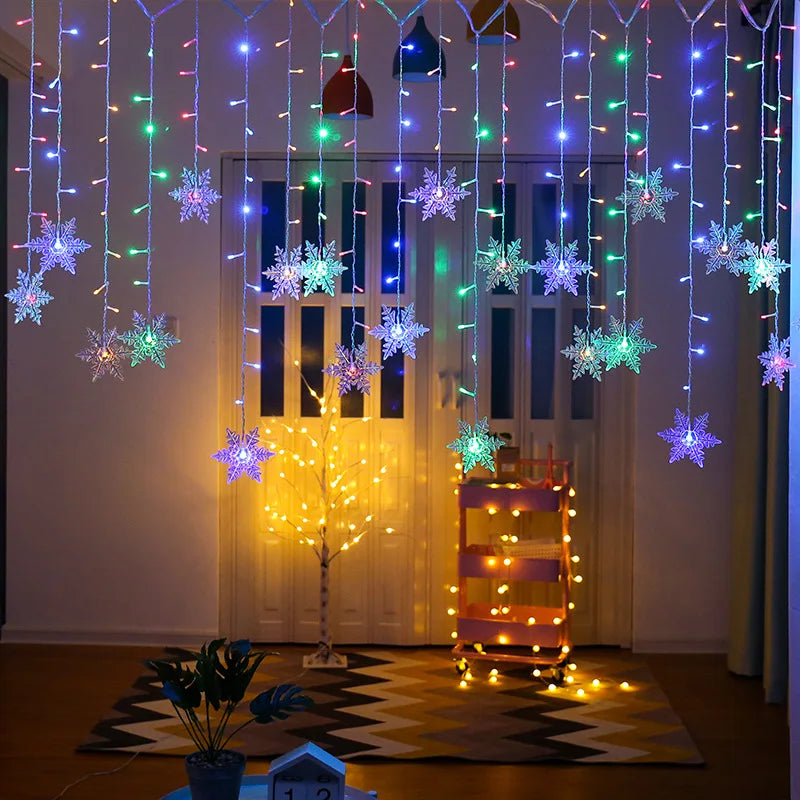 3.2M Fiocchi di neve di Natale LED Luci a stringa lampeggianti Fata Luci per tende impermeabili per feste di Natale Matrimonio Decorazione di Natale