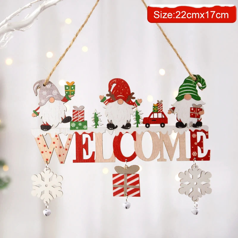 Babbo Natale Ornamento appeso in legno 2025 Buon Natale Decorazione per la porta di casa Ciondoli albero di Natale Navidad Capodanno 2025