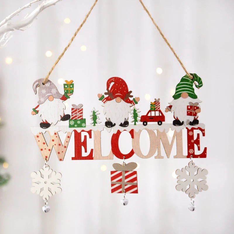Babbo Natale Ornamento appeso in legno 2025 Buon Natale Decorazione per la porta di casa Ciondoli albero di Natale Navidad Capodanno 2025