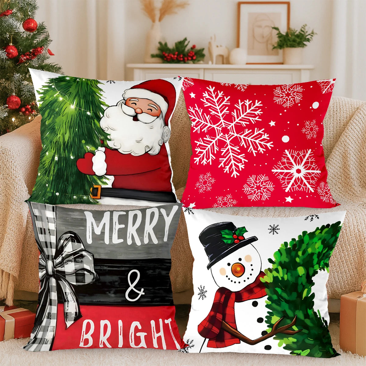 4 pezzi Buon Natale Copricuscino Decorazioni per la casa 2025 Ornamento di Natale Federa Natale Regali di Natale Regali di Capodanno 2026