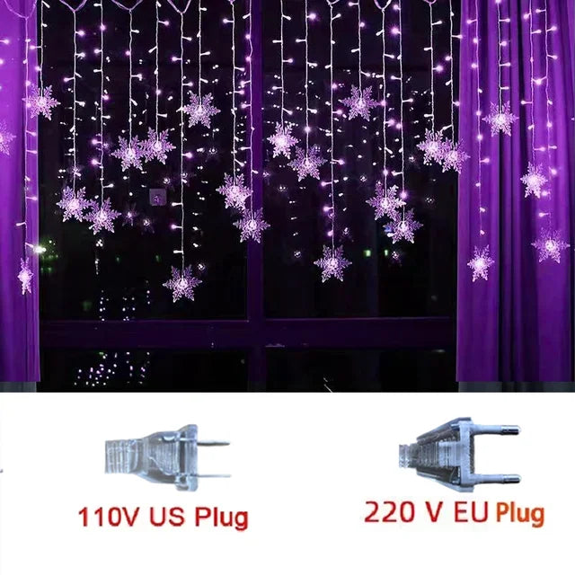 3.2M Fiocchi di neve di Natale LED Luci a stringa lampeggianti Fata Luci per tende impermeabili per feste di Natale Matrimonio Decorazione di Natale